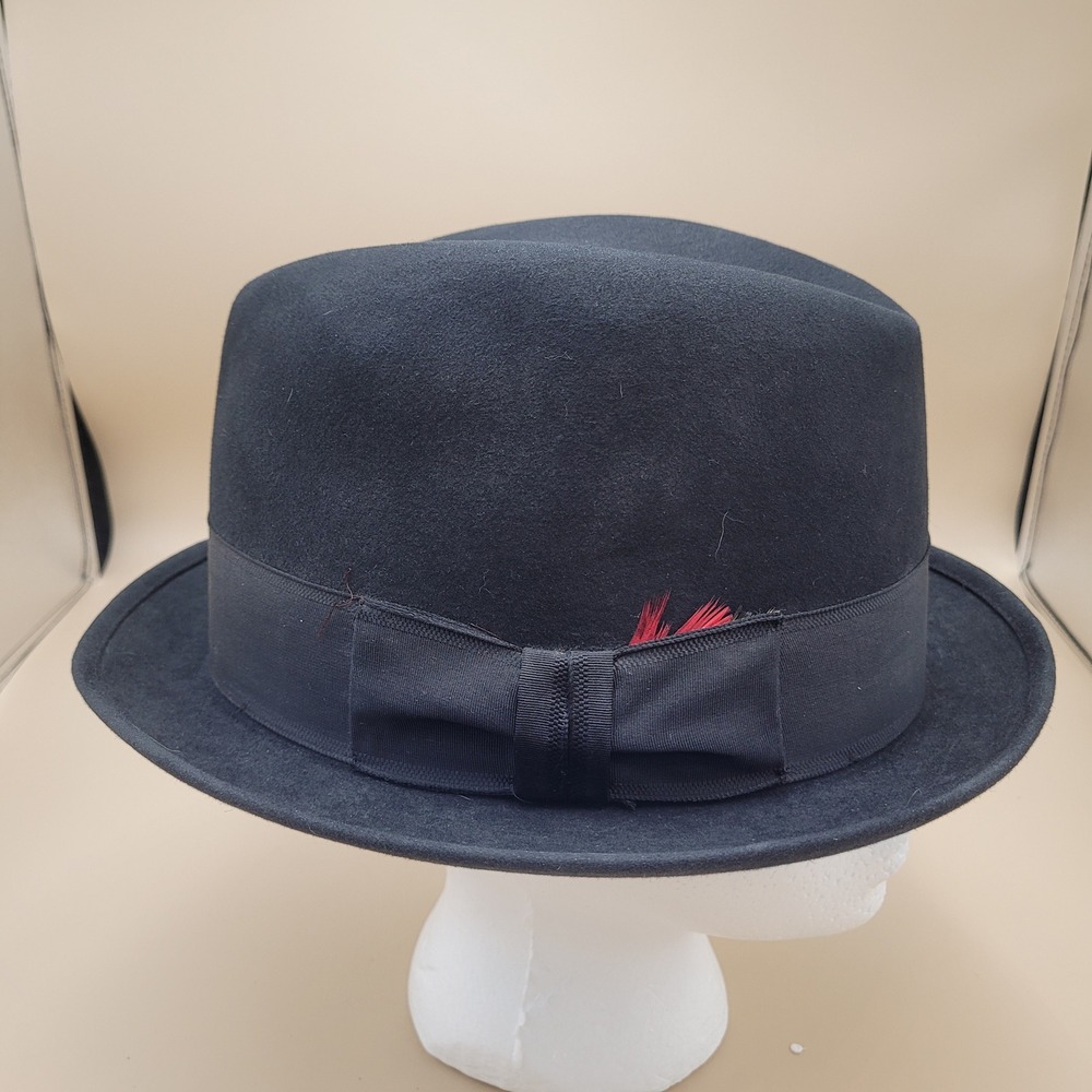 Vintage 1950s Mallory The Wedge Black Felt Fedora Hat Mens Size 7 1/4 Retro